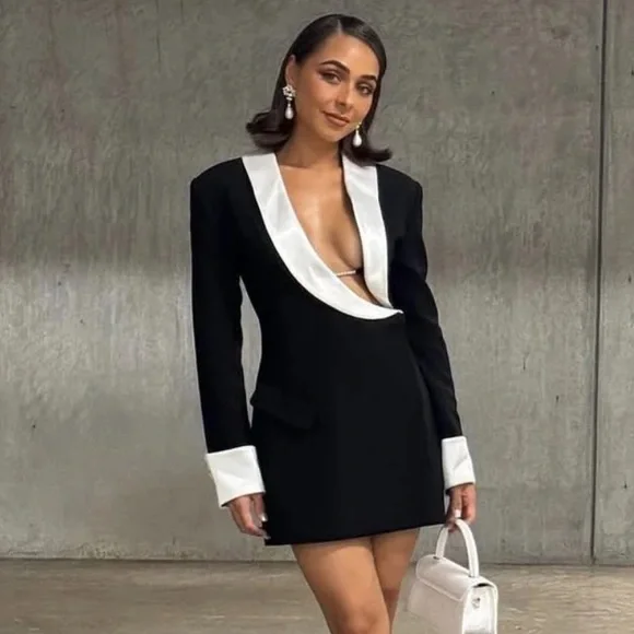 Atoir Mira Blazer Dress in Black & Cream